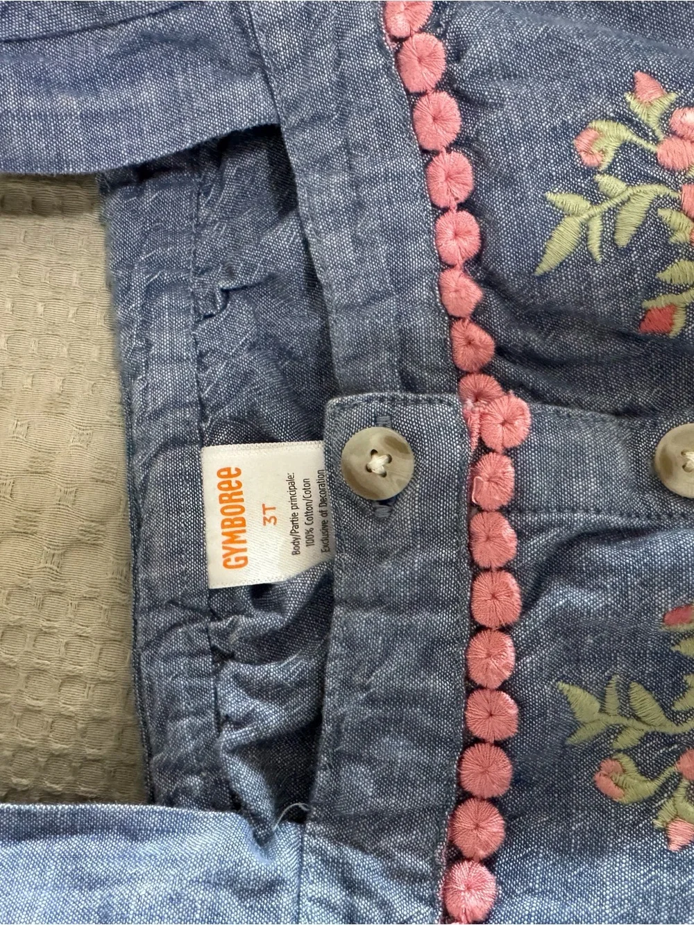 Gymboree Blue Chambray Dress with Pink Embroidery